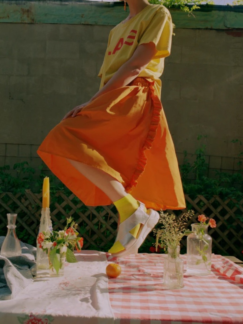 Warren Steven Scott Bright Orange Ruffle A-Line Skirt Size XL